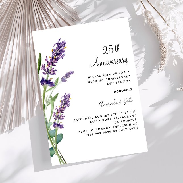 Invitation Fleurs de lavande violette 25e anniversaire de mar (Créateur téléchargé)
