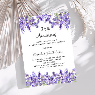 Invitation Fleurs de lavande violette 25e anniversaire de mar
