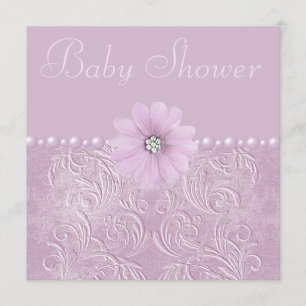Invitation Fleurs de lessive et perles de Baby shower Lilac V