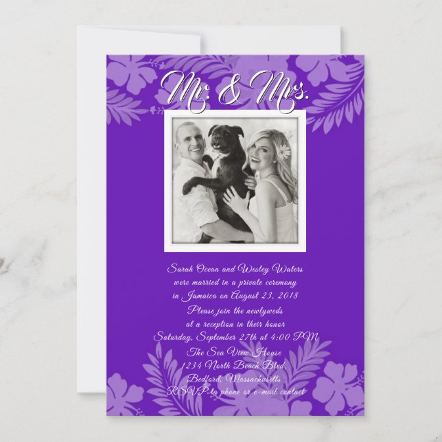 Invitation Fleurs de l'Hibiscus Pourpre Photo Réception Seule (Devant)