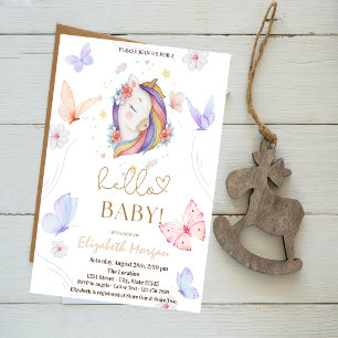 Invitation Fleurs de Licorne Papillons à Points Baby Shower