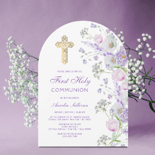 Invitation Fleurs de lilas à l'aquarelle Arche Première Commu