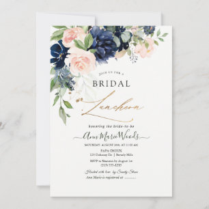 Invitation Fleurs de luncheon de mariage bleu marine blush aq