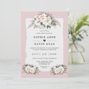 Invitation Fleurs de mariage à l'aquarelle blanc rosé