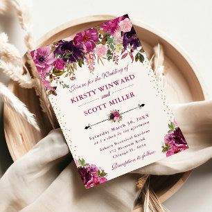 Invitation Fleurs de mariage d'été rose aquarelle