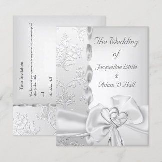 Invitation Fleurs de mariage élégantes Cœurs de ruban blanc a