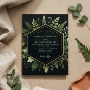 Invitation Fleurs de mariage en bois vert profond