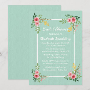 Invitation Fleurs de mariage floral rose vert menthe