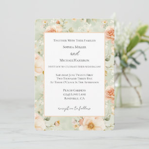 Invitation Fleurs de mariage jolies pêche menthe