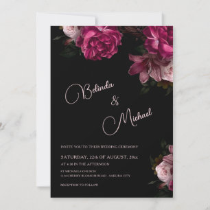 Invitation Fleurs de mariage photo roses dessinées à la main