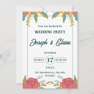 Invitation Fleurs de mariage rose et vert