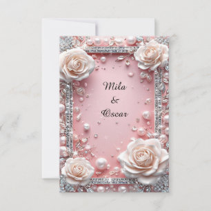 Invitation Fleurs de mariage Roses roses Pierre précieuse 👑�