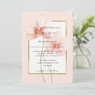 Invitation Fleurs de mariage tropicales roses orchidées or