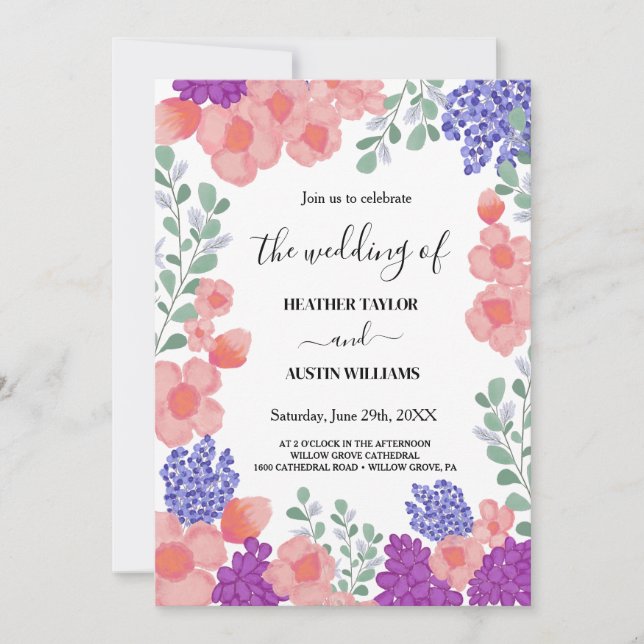 Invitation Fleurs de menthe rose Aquarelle Mariage Botanique (Devant)