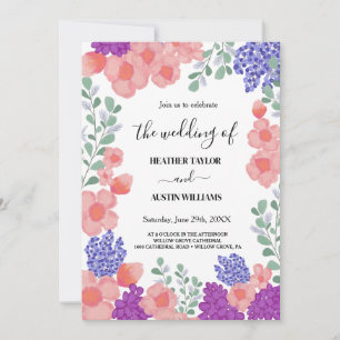Invitation Fleurs de menthe rose Aquarelle Mariage Botanique
