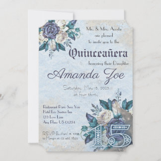 Invitation Fleurs de Mis Quince Bleu Poussiéreux