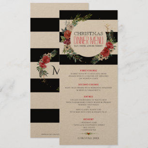 Invitation Fleurs de Noël couronnes et rayures