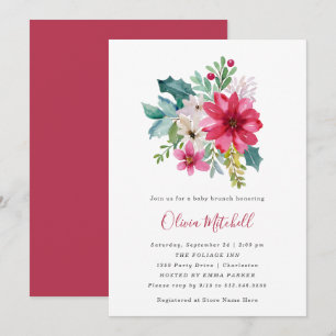 Invitation Fleurs de Noël et baies Brunch pour bébé