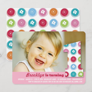 Invitation Fleurs de pâquerette Color Dots Fête de 1er annive