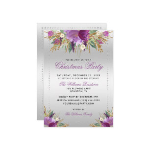 Invitation Fleurs de parties scintillant, Soirée de Noël enca