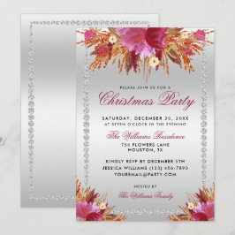 Invitation Fleurs de parties scintillant, Soirée de Noël enca