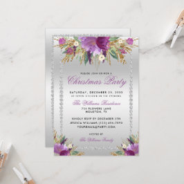 Invitation Fleurs de parties scintillant, Soirée de Noël enca