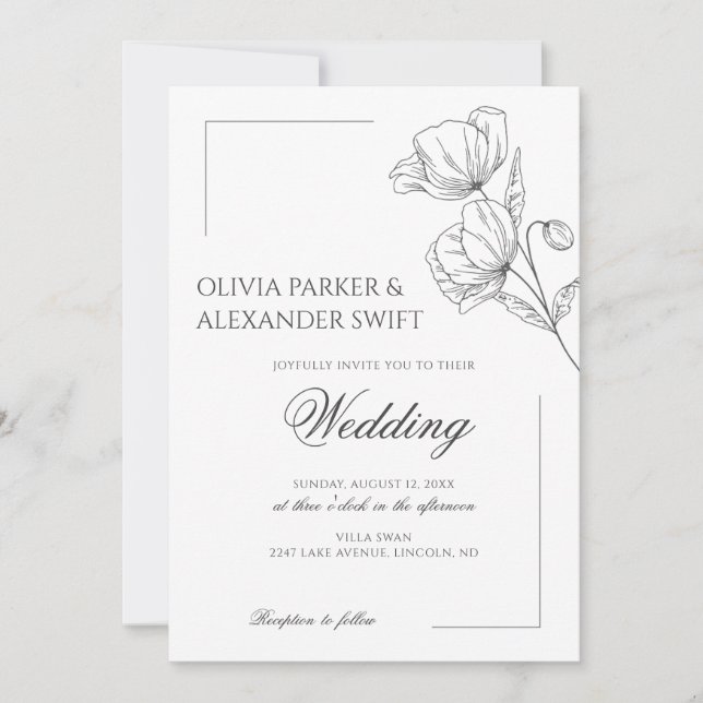 Invitation Fleurs de pavot élégant mariage chic simple (Devant)