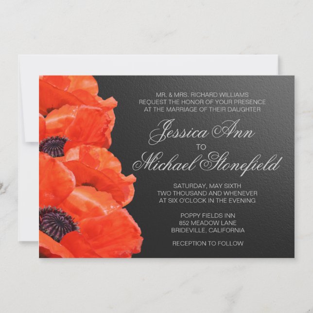Invitation Fleurs de pavot Orange Noir Chalkboard Mariage Inv (Devant)