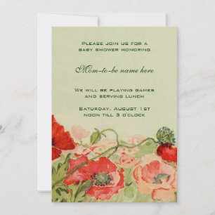 Invitation Fleurs de pavot rouge Baby shower de prairie fleur