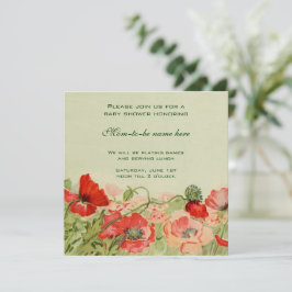 Invitation Fleurs de pavot rouge Baby shower de prairie fleur