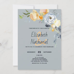 Invitation Fleurs de pays orange bleu blanc mariage botanique