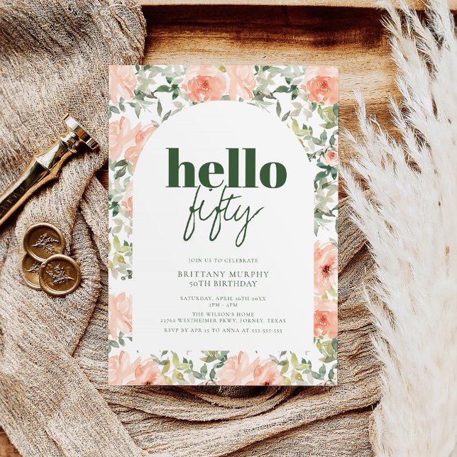 Invitation Fleurs de Pêche Arch tendance moderne 50e annivers (Créateur téléchargé)