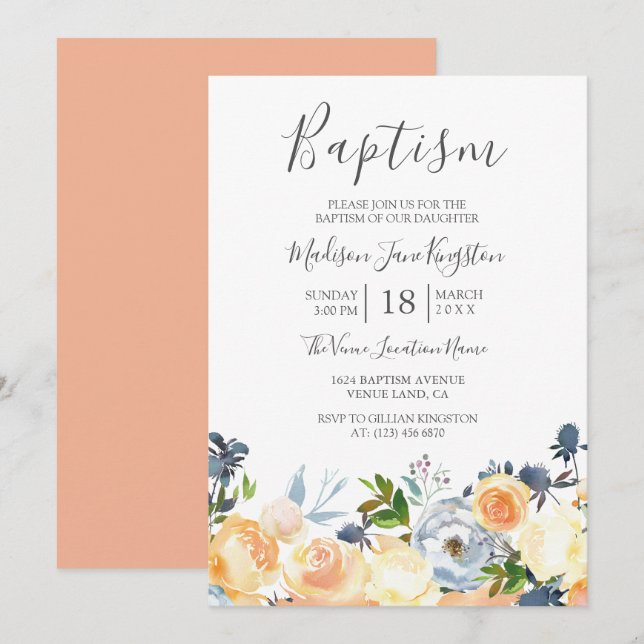 Invitation Fleurs de Pêche Joli Printemps Fille ou garçon Bap (Devant / Derrière)
