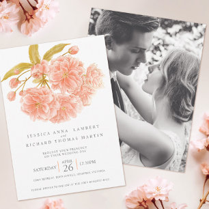 Invitation Fleurs de pêcher aquarelle photo mariage