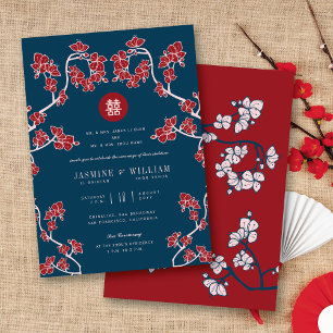 Invitation Fleurs de Pêcher Double Bonheur Mariage Chinois