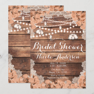 Invitation Fleurs de pêcher en dentelle de bois rustique Élég