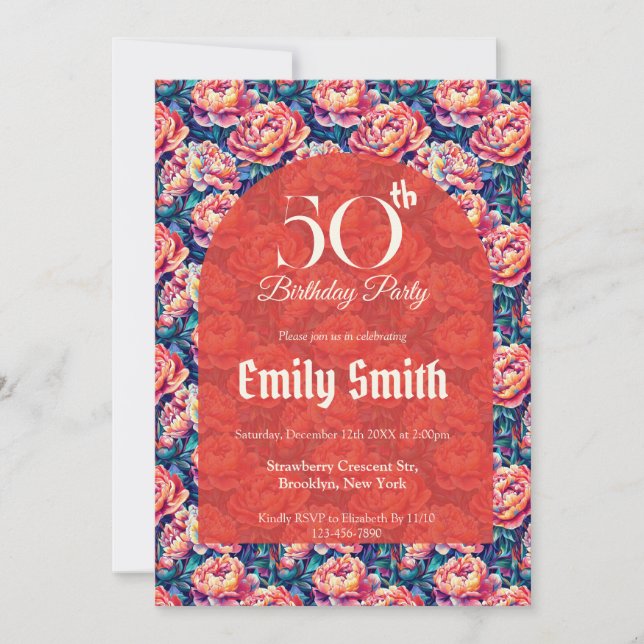 Invitation Fleurs de Peonies Inspirées par la Botanique Éclat (Devant)