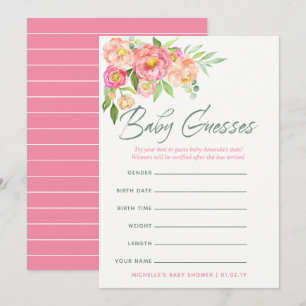 Invitation Fleurs de pivoine Baby shower Baby Predictions Jeu