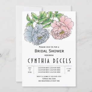 Invitation Fleurs de pivoine rose bleu mariage douche nuptial