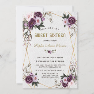 Invitation Fleurs de pivoine rose violet délicates Gold Sweet