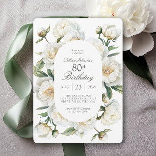 Invitation Fleurs de pivoines blanches aquarelle pour 80e ann