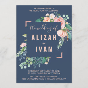 Invitation Fleurs de pivoines romantiques   Bleu Le Mariage d