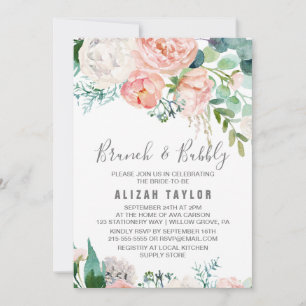 Invitation Fleurs de pivoines romantiques Brunch & Bubbly