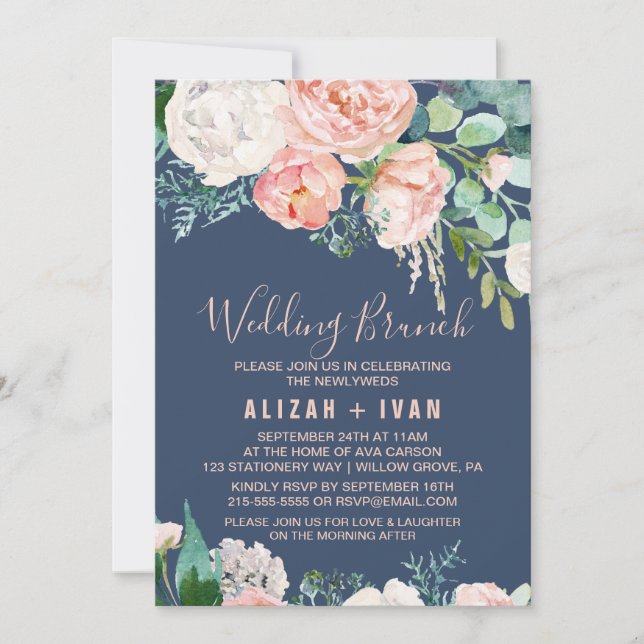 Invitation Fleurs de pivoines romantiques | Brunch Mariage bl (Devant)