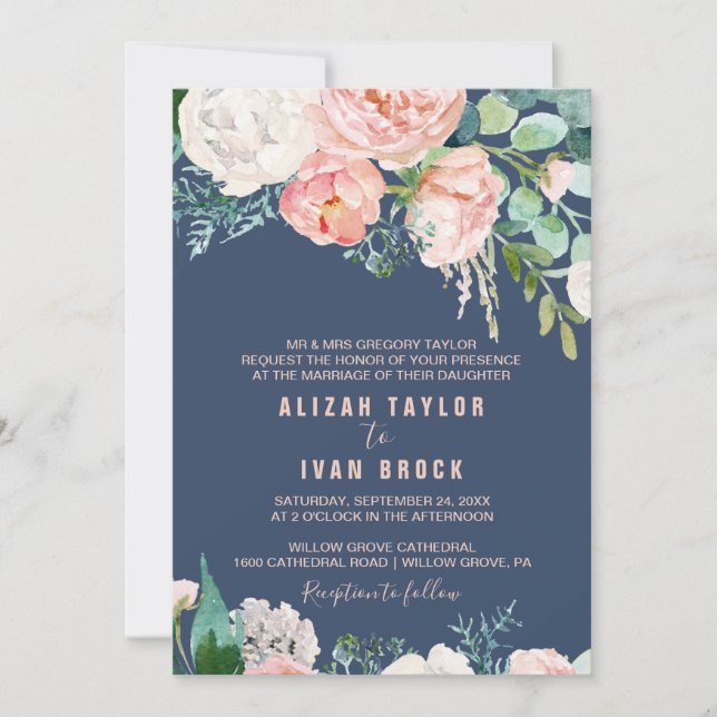 Invitation Fleurs de pivoines romantiques | Mariage officiel  (Devant)