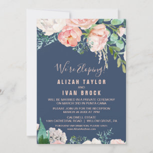 Invitation Fleurs de pivoines romantiques Réception Blue El