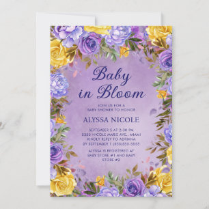 Invitation Fleurs de Pivoines Roses Jaunes Violettes Bébé en