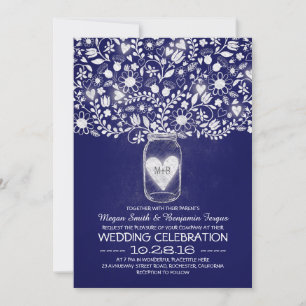 Invitation Fleurs de pot Mason bleu royal mariage invite
