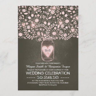 Invitation Fleurs de pot Mason rose mariage rustique invite