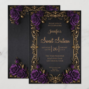 Invitation Fleurs de pourpre foncé gothique Sweet 16